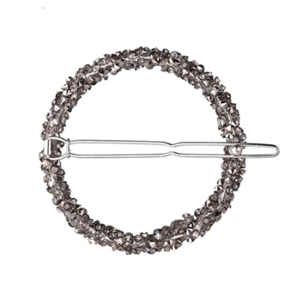 NWT- Circle Barrette, Grey Rhinestones